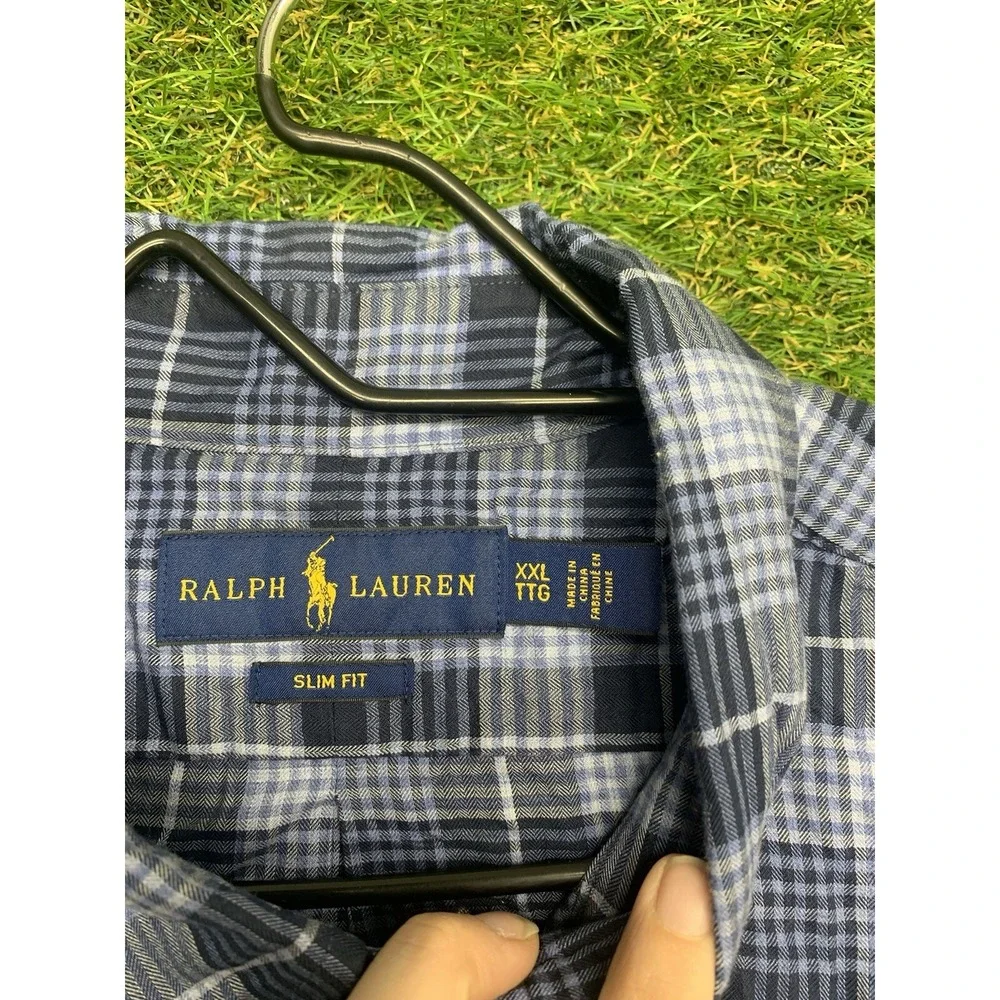 Polo Ralph Lauren Button Up Shirt Mens 2XL XXL Plaid Pony Long Sleeve Slim Fit